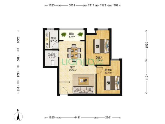 湘域中央 2室1厅1卫 78平方
