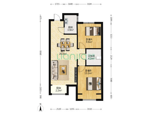 逍邦 2室1厅1卫 87平方