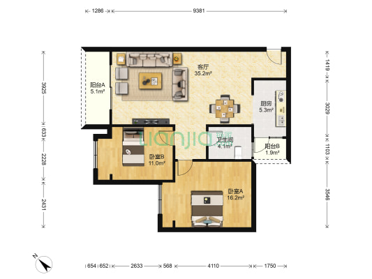 双河雅苑 2室1厅1卫 91平方