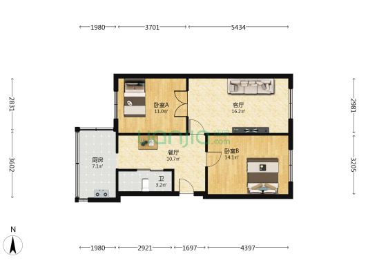 地正街 2室2厅1卫 75平方
