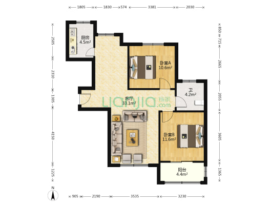 中国铁建明山秀水 2室1厅1卫 90平方