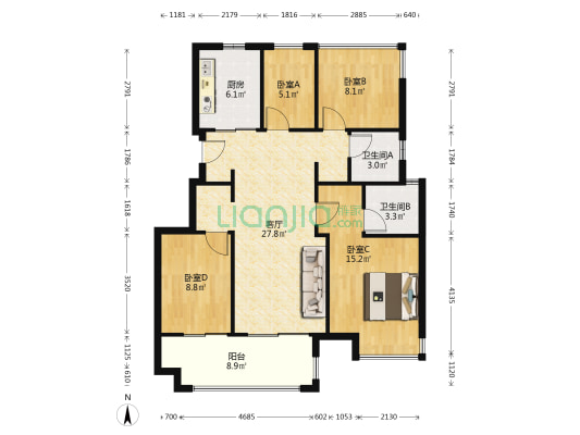 时代领峯峯郡 4室1厅2卫 109平方