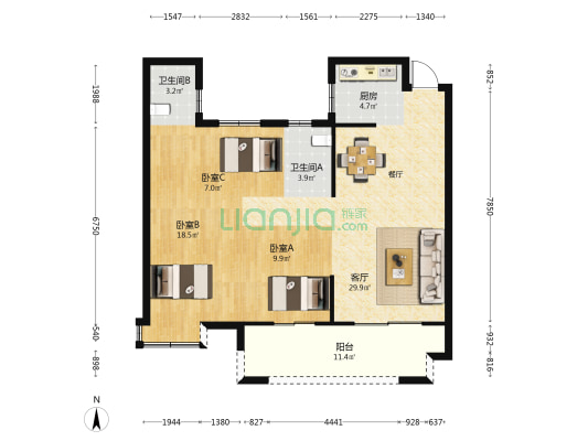恒宇国际观邸(连江) 3室1厅2卫 88平方