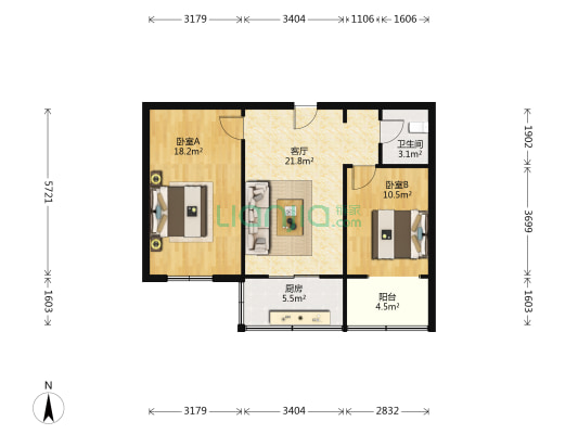 西安油漆厂3号院小区 2室1厅1卫 76平方