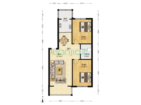 黎明金叶家园 2室1厅1卫 95平方