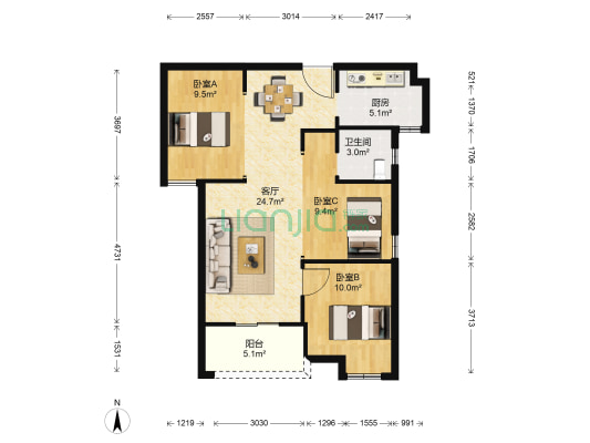 丹亭懿府 3室1厅1卫 89平方