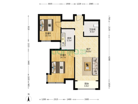 提香轩 2室1厅1卫 89平方
