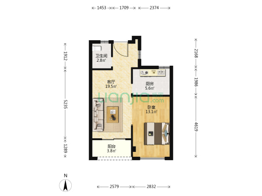 怡锦园 1室1厅1卫 58平方