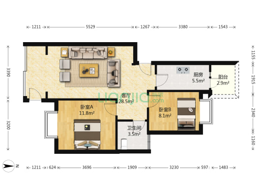 高桥B3-北区 2室1厅1卫 74平方
