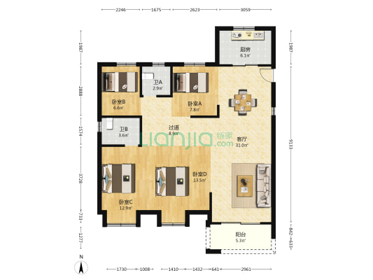 锦仓府 4室1厅2卫 122平方