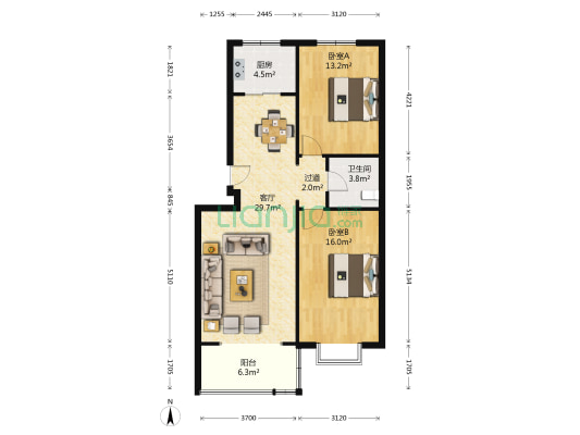 西宝嘉园 2室1厅1卫 98平方