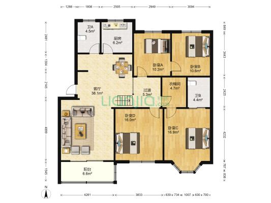 塘栖嘉园 4室1厅2卫 146平方