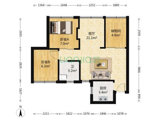 晓园新村晓园南 2室1厅1卫 60平方