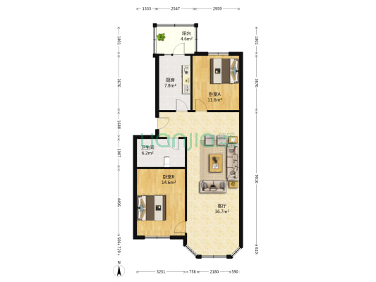 国土资源局家属楼 2室1厅1卫 101平方