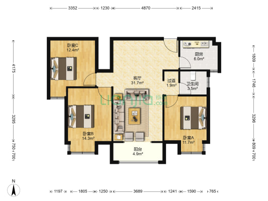 金桂苑 3室1厅1卫 117平方