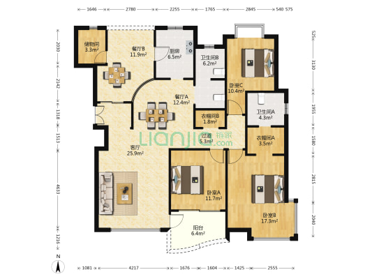 和润家园(公寓) 3室3厅2卫 146平方