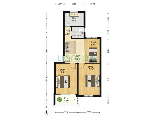 育秀厦工宿舍 3室1厅1卫 70平方
