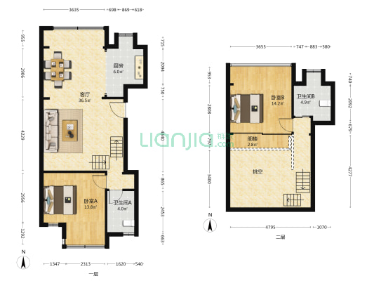 紫荆花园 2室1厅2卫 76平方