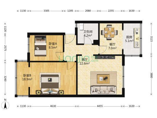 三叶小区 2室2厅1卫 81平方