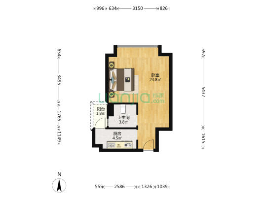 敏捷领航公馆 1室0厅1卫 49平方