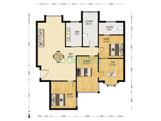 甬城金大第 4室1厅2卫 152平方