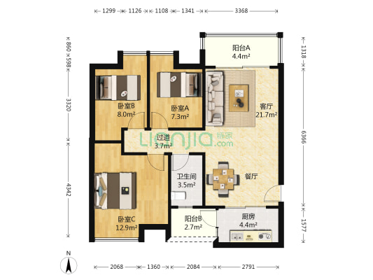 尚上名筑三期 3室1厅1卫 93平方