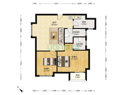 假日豪庭 2室1厅2卫 100平方
