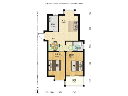 鳌兴佳园一区 2室1厅1卫 75平方