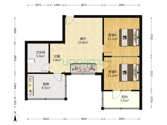 华富物业小区 2室1厅1卫 70平方