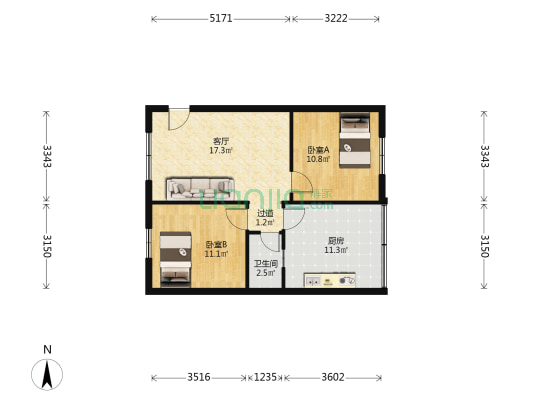 工农新村 2室1厅1卫 67平方