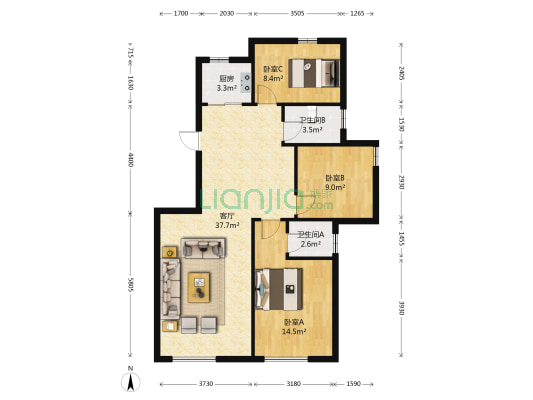 文英国际 3室1厅2卫 97平方