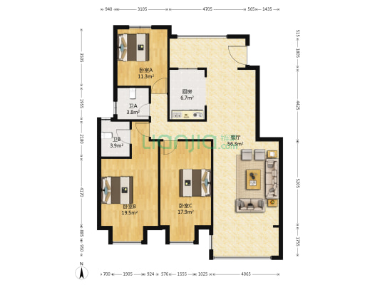 御龙湾 3室1厅2卫 140平方