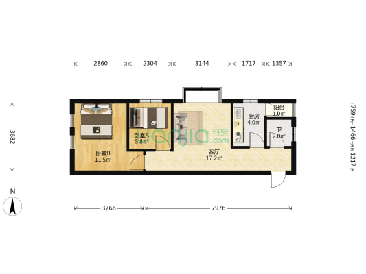 中坝公租房幸福小区 2室1厅1卫 62平方
