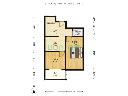 中和桥 2室2厅1卫 54平方