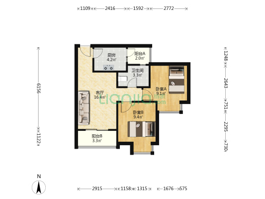 王贾•红豆华庭 2室1厅1卫 65平方