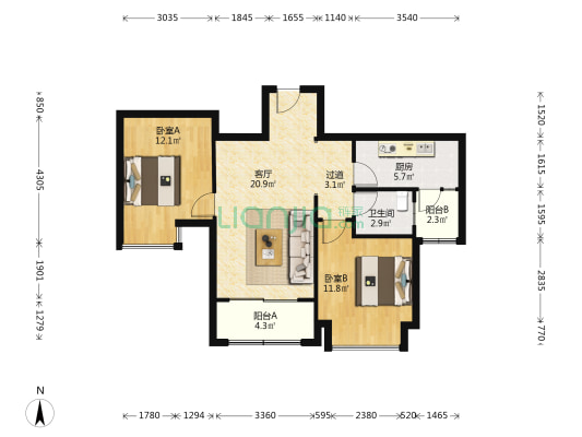金石雅舍 2室1厅1卫 80平方