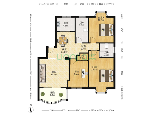 望湖公寓 3室2厅2卫 106平方