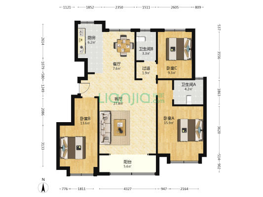 碧水云天 3室2厅2卫 119平方