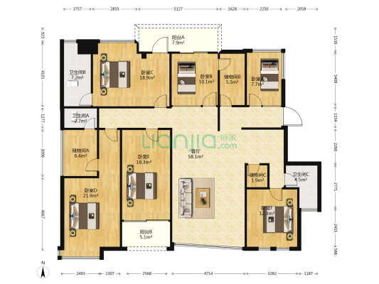 筑家尚水东郡 6室1厅3卫 191平方