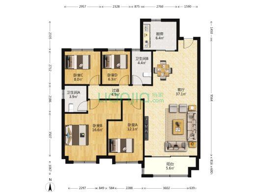 碧桂园公园里 4室1厅2卫 142平方