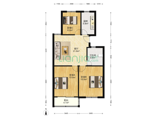 古美四村 3室1厅1卫 89平方