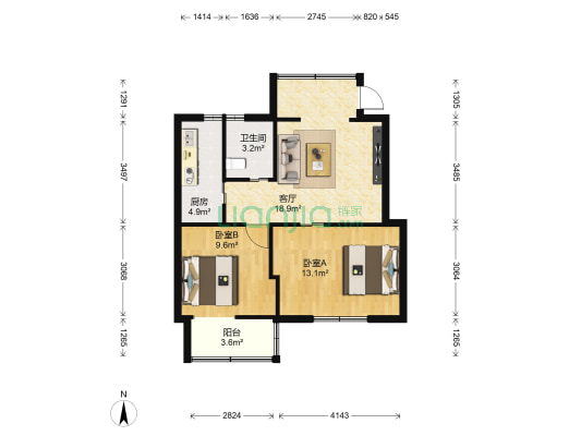 朝阳西路15号 2室1厅1卫 65平方