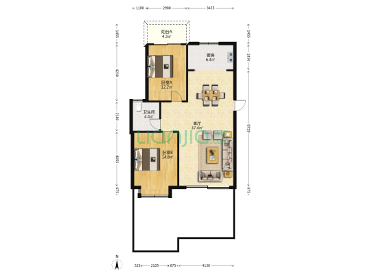 京御尚都 2室1厅1卫 95平方