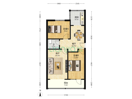 新青年国旅（静宁路） 2室2厅1卫 56平方