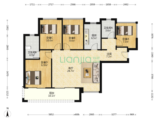 建发央玺 4室1厅2卫 117平方