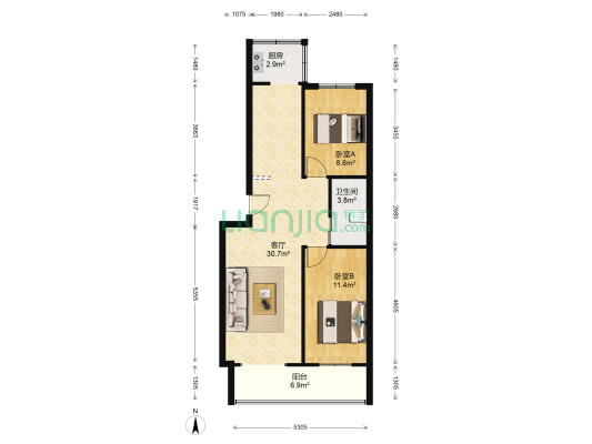 福乐园小区 2室1厅1卫 81平方