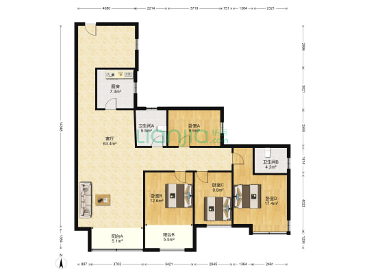 康居大厦 4室1厅2卫 176平方