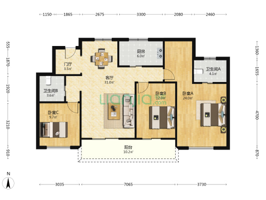 暨阳府 3室1厅2卫 118平方