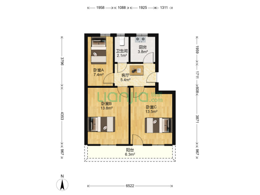 成套局宿舍 3室1厅1卫 64平方