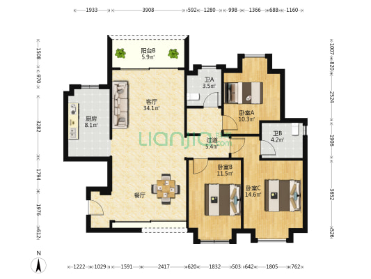 水盈居 3室1厅2卫 114平方